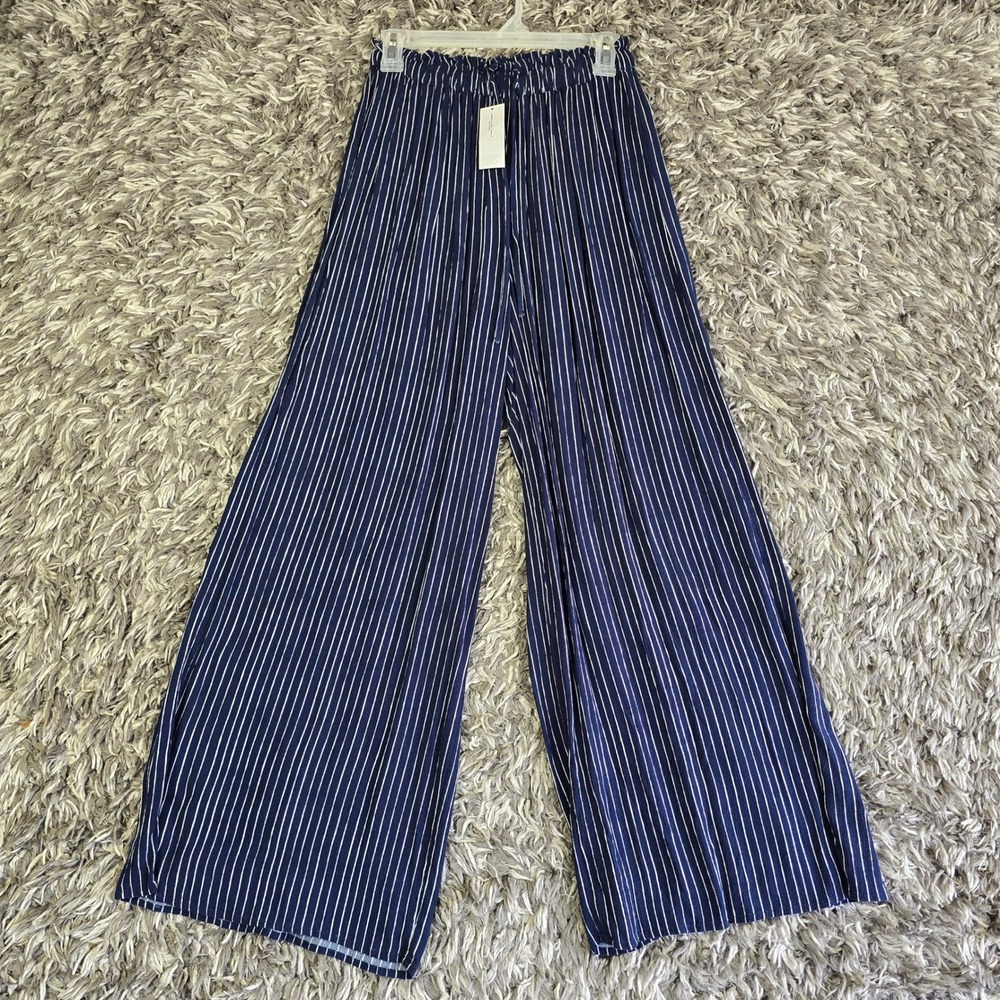 American Eagle Navy Blue White Striped Wide Leg Palazzo Pants Womens Medium NWT